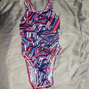 🎄3/$15 Vintage Speedo 1-Piece Patriotic Geo Print Swimsuit